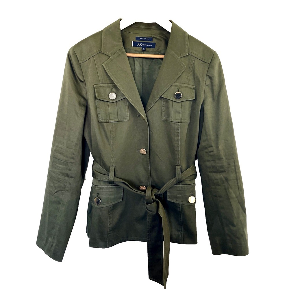 Anne Klein Womens Stretch Sport Jacket With Belt Size 14 Green Utility Travel